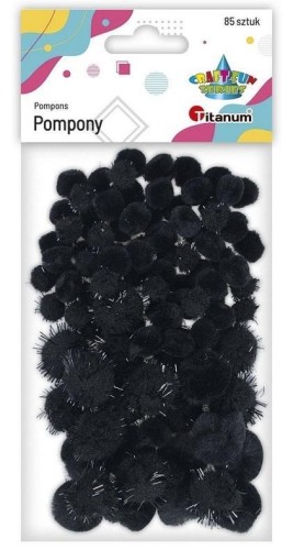 Pompony akrylowe i brokatowe 85szt czarne, Titanum