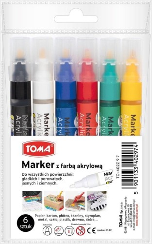 Marker akrylowy okrągła końcówka 2,5mm 6kol, TOMA