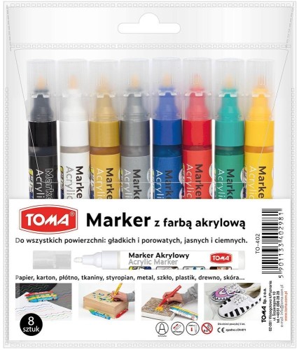 Marker akrylowy okrągła końcówka 2,5mm 8kol, TOMA