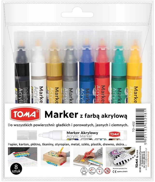 Marker akrylowy okrągła końcówka 2,5mm 8kol, TOMA