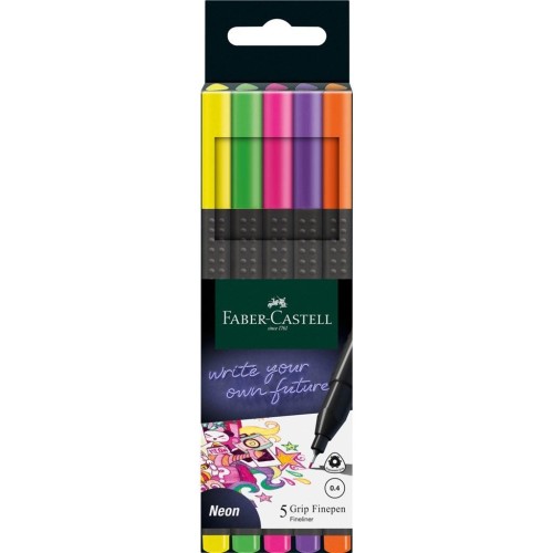 Cienkopisy Grip 2010 neon 5 kolorów, Faber Castell