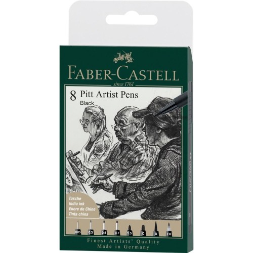 Pisaki Pitt Artist Pen black 8szt, Faber Castell
