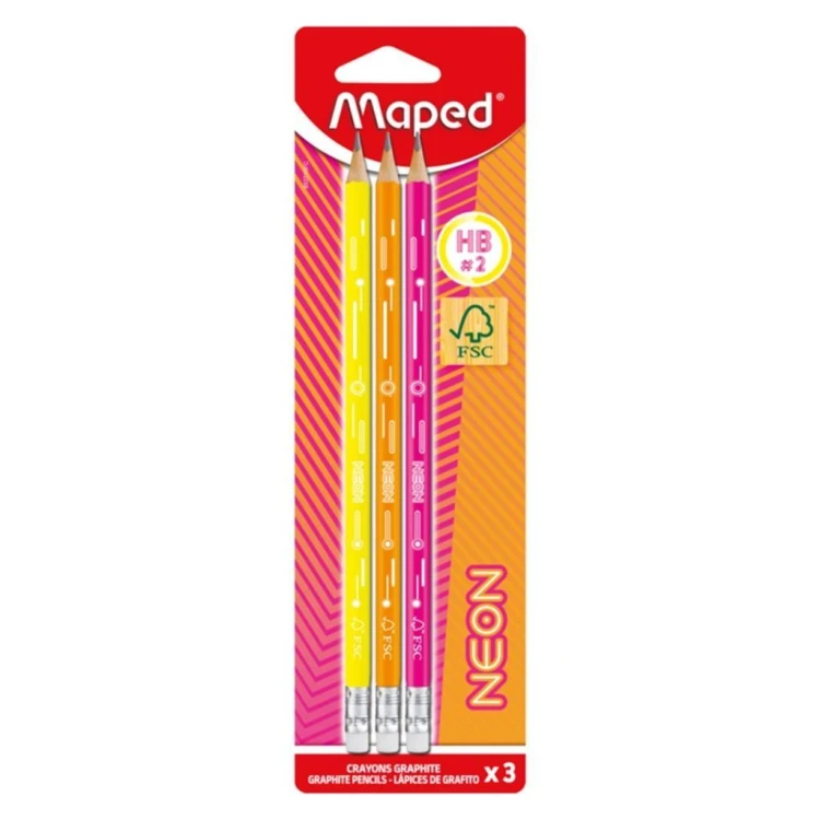 Ołówek z gumką HB neon 3szt MAPED, Maped