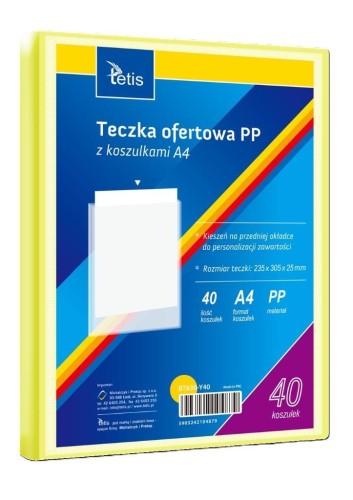 Teczka ofertowa A4 PP + 40 koszulek żółta, Tetis