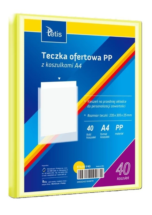 Teczka ofertowa A4 PP + 40 koszulek żółta, Tetis