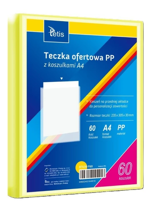 Teczka ofertowa A4 PP + 60 koszulek żółta, Tetis