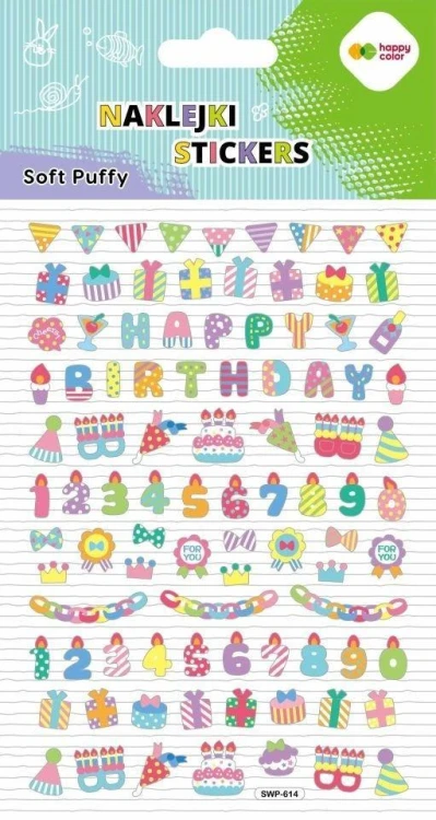 Naklejki 3D Soft Puffy Birthday110x205 HAPPY COLOR