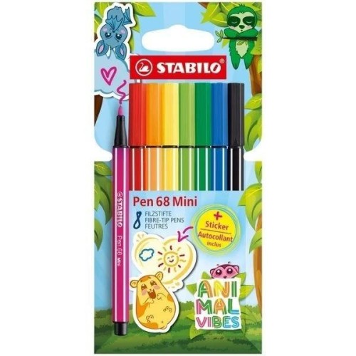 Flamaster Pen 68 Mini Animal vibes 8szt, Stabilo