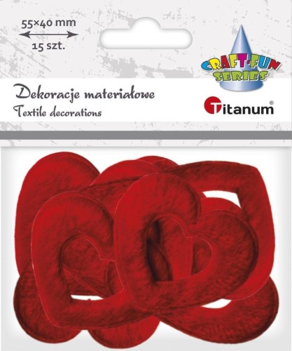 Dekoracje materiałowe serca czerwone 55x40mm 15szt