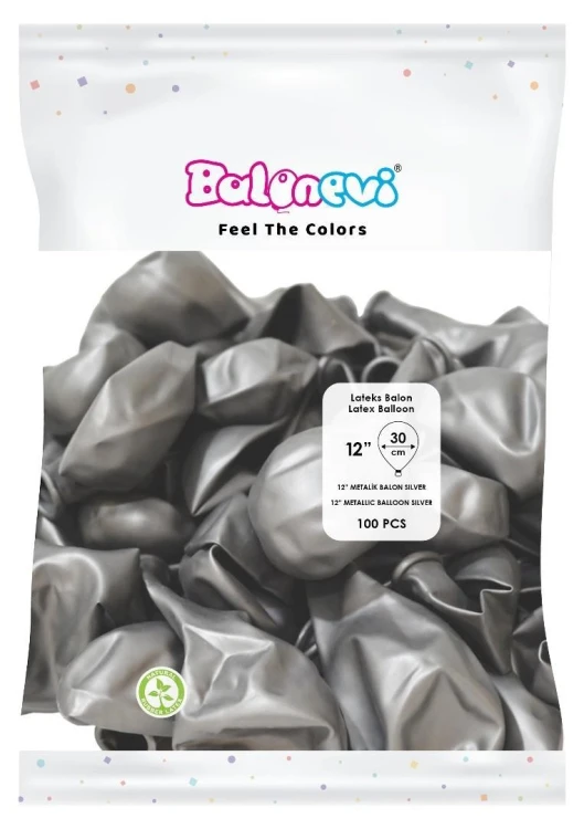 Balony lateksowe Metallic srebrne 25cm 100szt