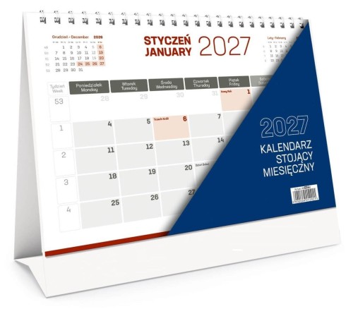Kalendarz 2027 stojący miesięczny