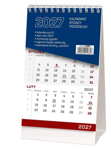 Kalendarz 2027 stojący trójdzielny