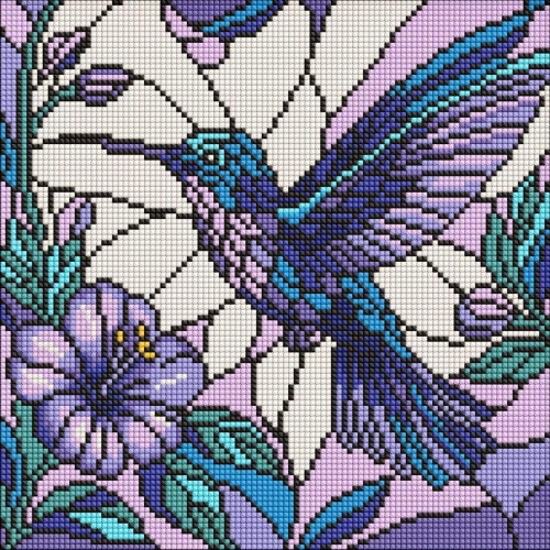 Diamentowa mozaika - Witraż. Koliber 30x30cm