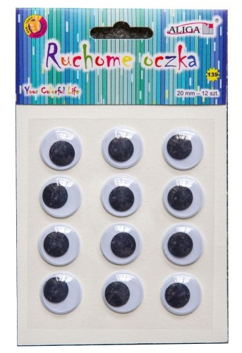 Ruchome oczka samoprzylepne 20 mm 12szt, Aliga