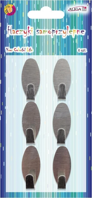 Haczyki samoprzylepne metalowe 1,5x3,5cm 6szt