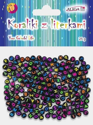 Koraliki plastikowe z literkami 7x4mm 25g, Aliga