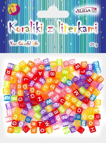 Koraliki plastikowe z literkami 6x6mm 25g, Aliga