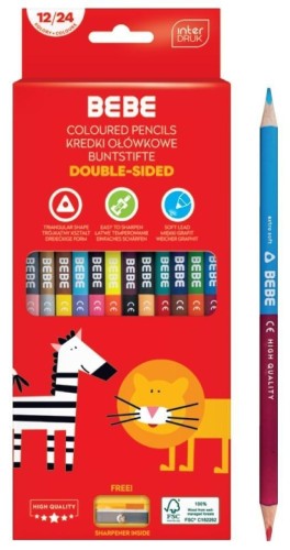 Kredki ołówkowe dwustronne 12szt + temperówka