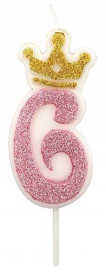 Świeczka 6 różowa 6,8cm PARTY GO