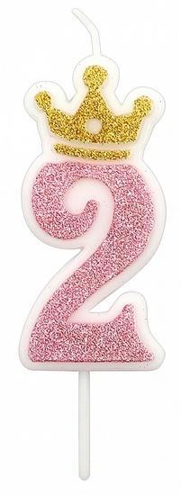 Świeczka 2 różowa 6,8cm PARTY GO