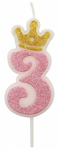 Świeczka 3 różowa 6,8cm PARTY GO