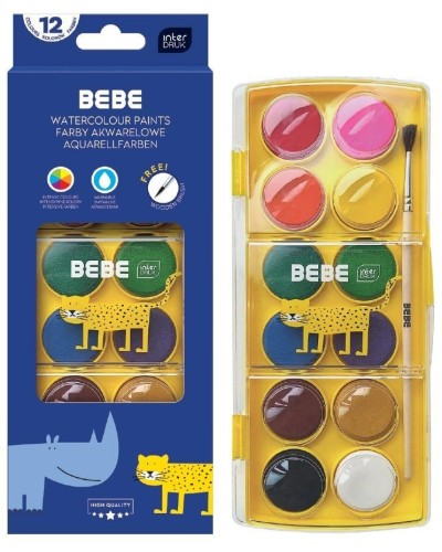Farby akwarelowe 12 kolorów Bebe Kids, INTERDRUK