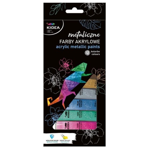 Farby akrylowe metaliczne 12x12ml KIDEA, DERFORM