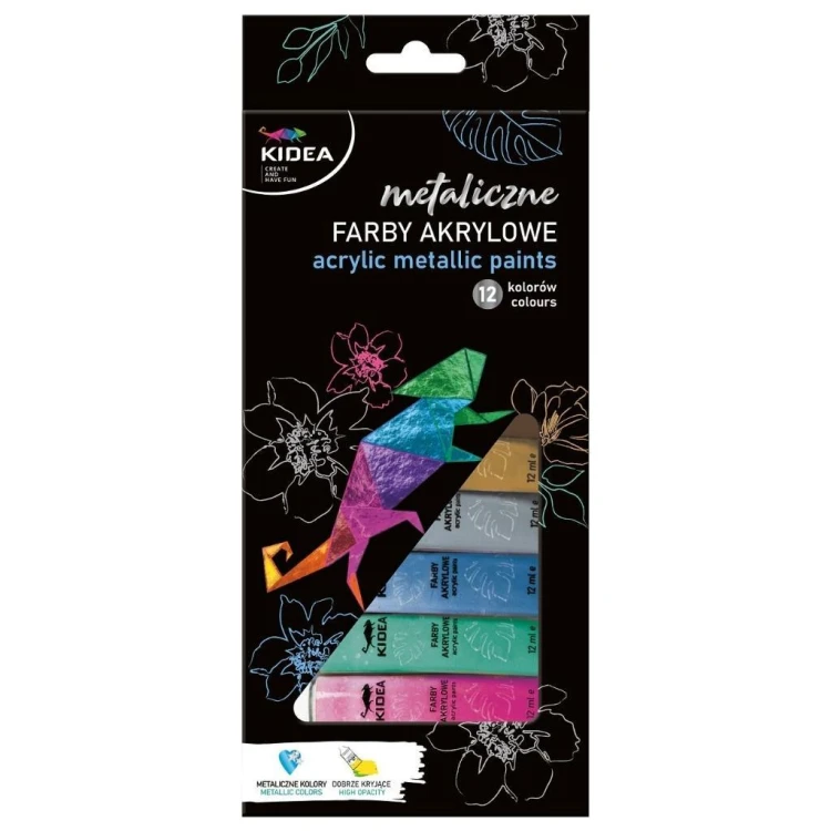 Farby akrylowe metaliczne 12x12ml KIDEA, DERFORM