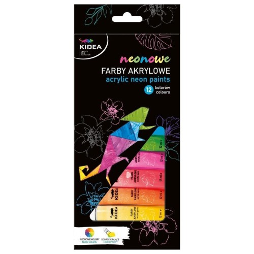 Farby akrylowe neonowe 12x12ml KIDEA, DERFORM