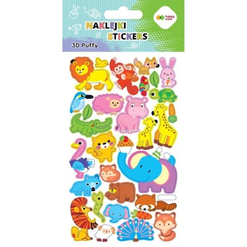 Naklejki 3D Puffy Animals 10x20cm HAPPY COLOR, GDD