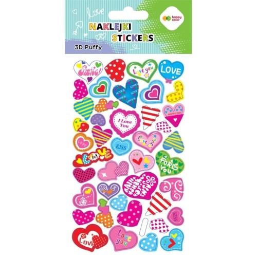 Naklejki 3D Puffy Hearts 10x20cm HAPPY COLOR, GDD