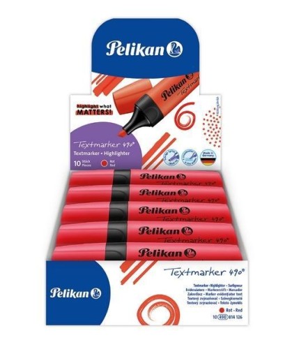 Zakreślacz 490 czerwony (10szt), PELIKAN