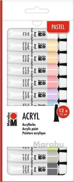 Farby akrylowe pastelowe 12ml 12 kolorów, Marabu