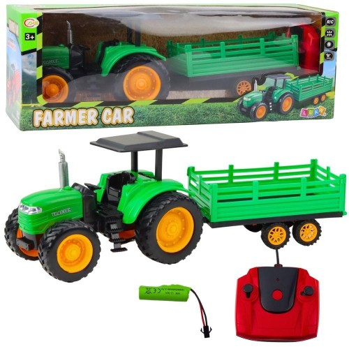 Traktor z przyczepą RC zielony, Leantoys