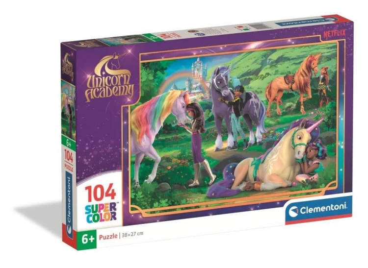 Puzzle 104 Super Kolor Unicorn Academy, Clementoni