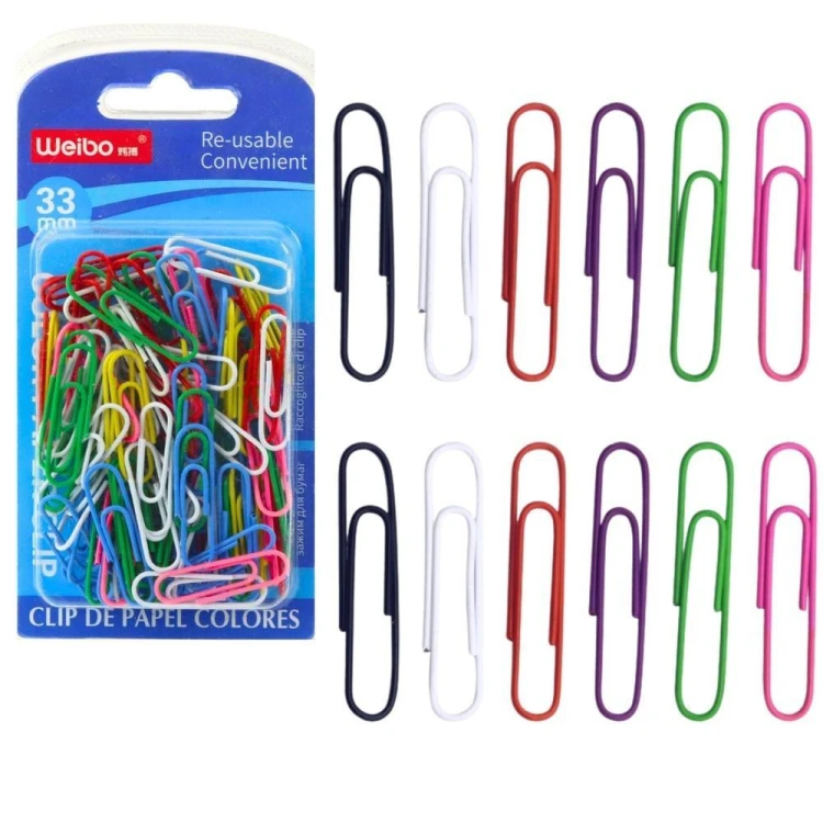 Spinacze biurowe kolorowe 33mm 90szt, Leantoys