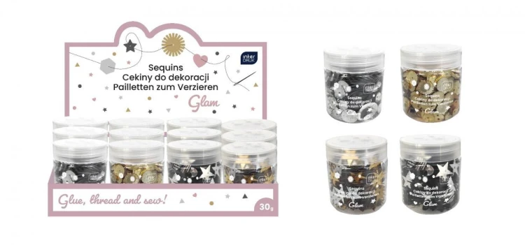 Cekiny do dekoracji 30g Glam (12szt), INTERDRUK