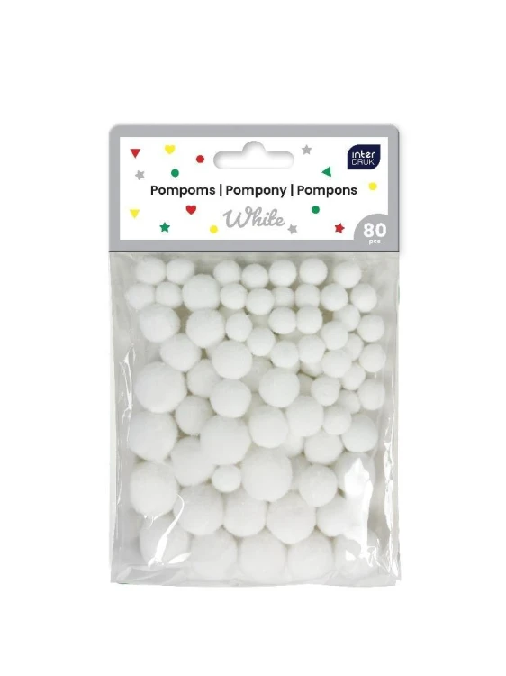 Pompony do dekoracji 80szt White, INTERDRUK