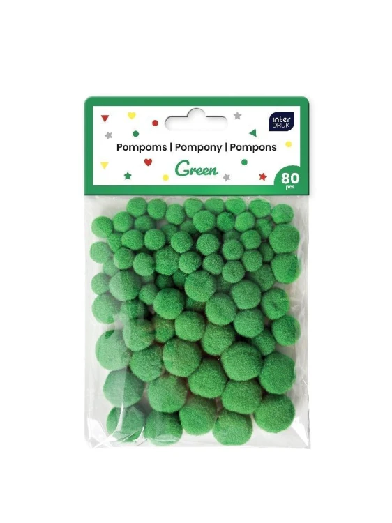 Pompony do dekoracji 80szt Green, INTERDRUK