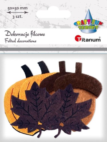 Dekoracje filcowe dynie 3D 50x51mm 6szt, Titanum