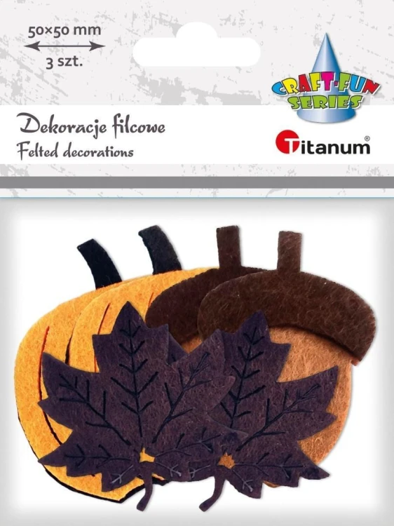 Dekoracje filcowe dynie 3D 50x51mm 6szt, Titanum