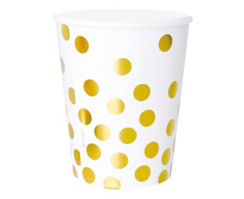 Kubeczki pap. białe Groszki złote 250ml 6szt