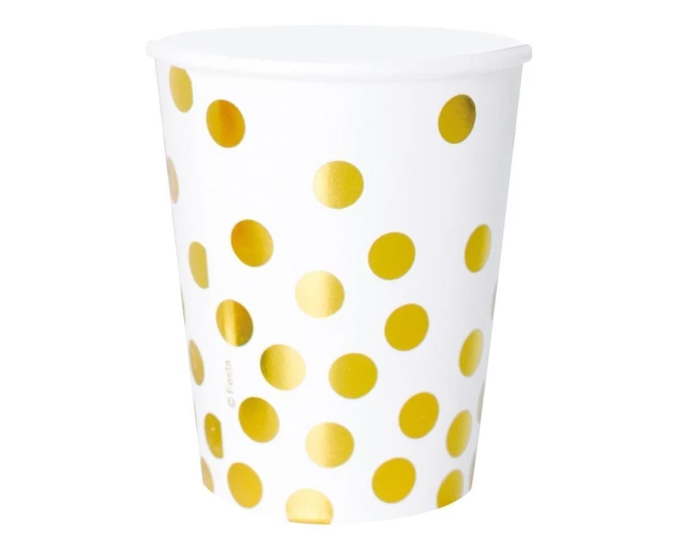 Kubeczki pap. białe Groszki złote 250ml 6szt