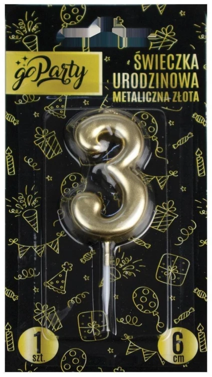 Świeczka urodzinowa 3 Metaliczna złota