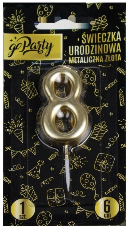 Świeczka urodzinowa 8 Metaliczna złota