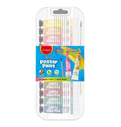 Farby plakatowe + pędzelek 12x12ml, Keyroad