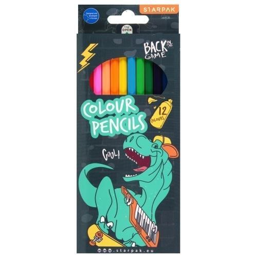 Kredki ołówkowe 12 kolorów Skate Dino, STARPAK
