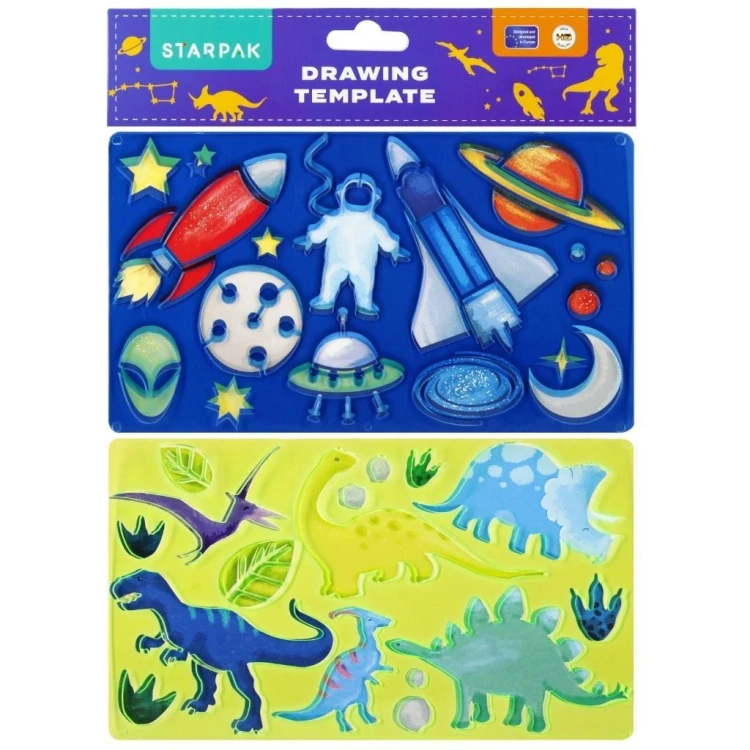 Plastikowy szablon rysunkowy - dino, kosmos 2szt