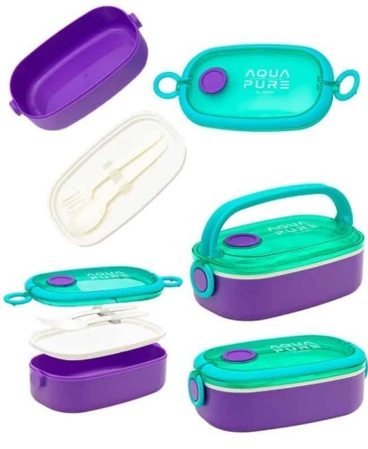 Śniadaniówka Aqua Pure + sztućce mint/lila ASTRA