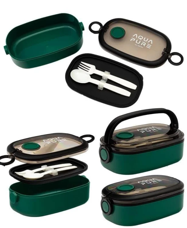 Śniadaniówka Aqua Pure + sztućce green/black ASTRA